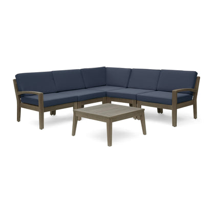 Ensemble de canapés d'extérieur sectionnels 6 pièces en bois d'acacia Grenada par Christopher Knight Home