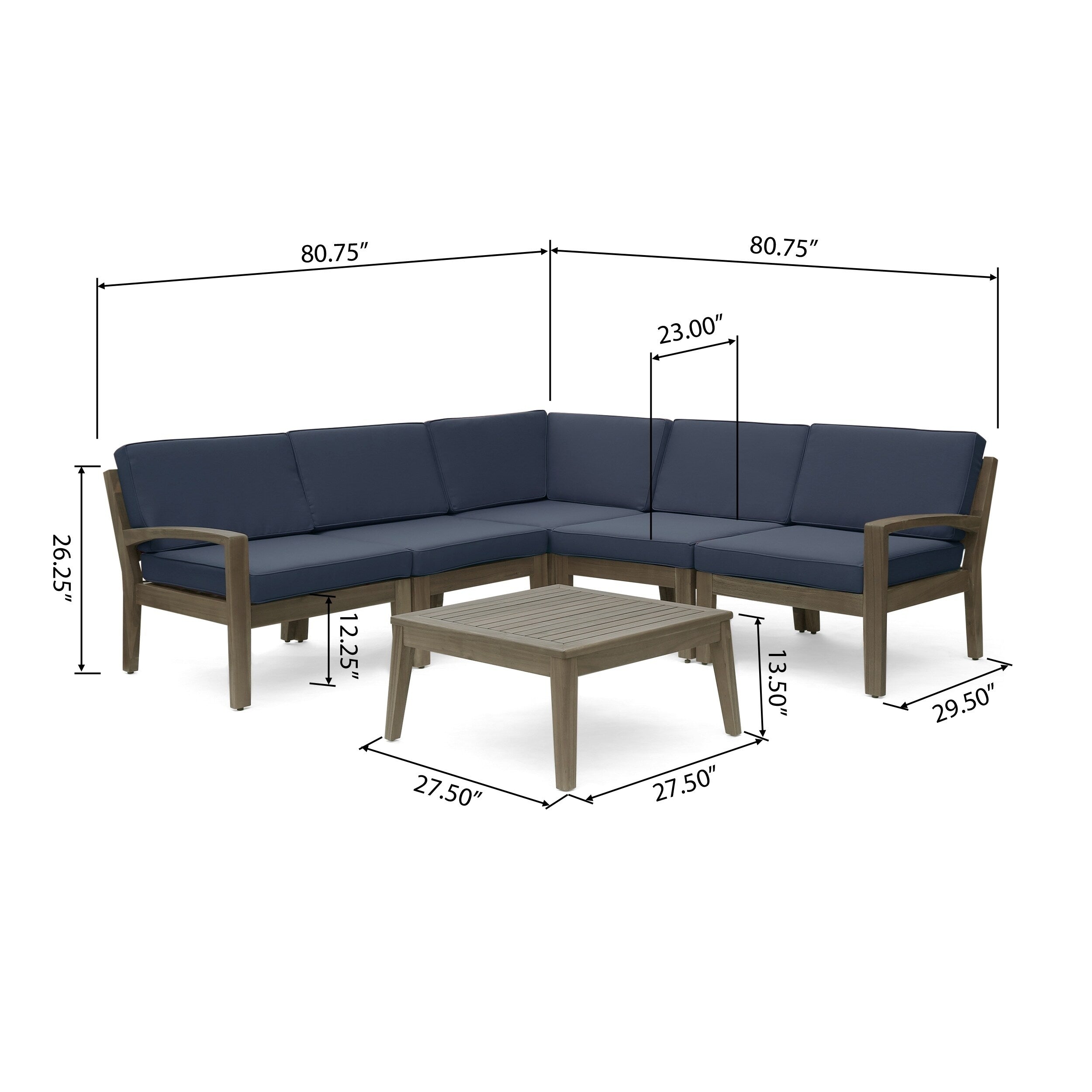 Ensemble de canapés d'extérieur sectionnels 6 pièces en bois d'acacia Grenada par Christopher Knight Home