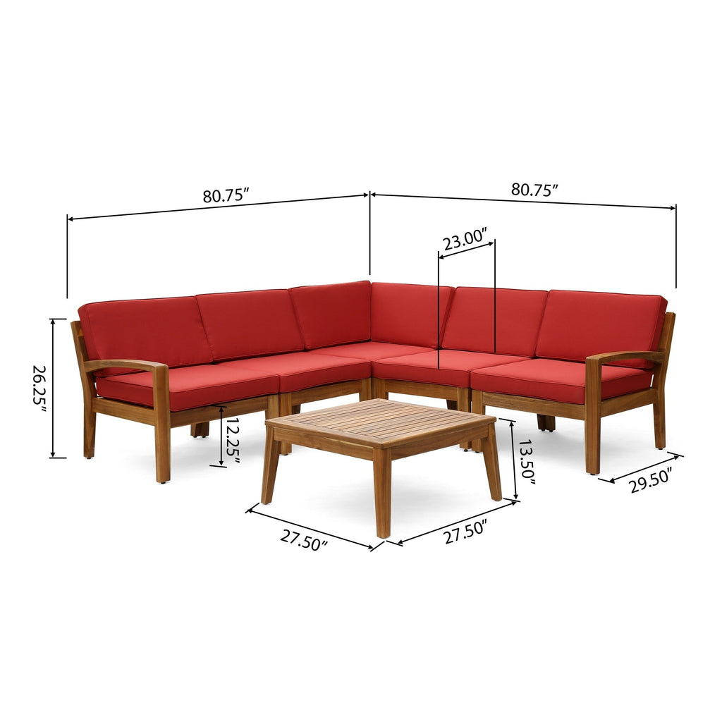 Ensemble de canapés d'extérieur sectionnels 6 pièces en bois d'acacia Grenada par Christopher Knight Home