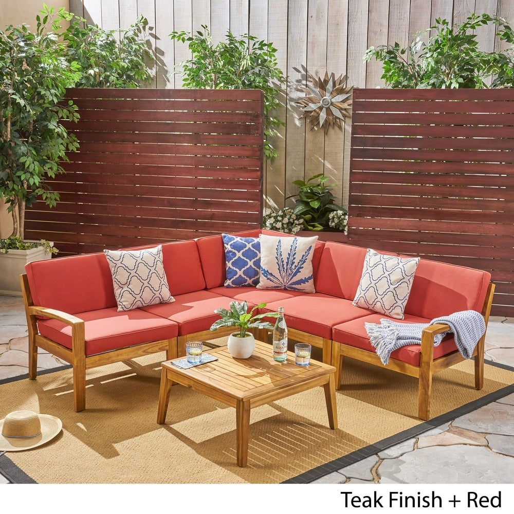 Ensemble de canapés d'extérieur sectionnels 6 pièces en bois d'acacia Grenada par Christopher Knight Home