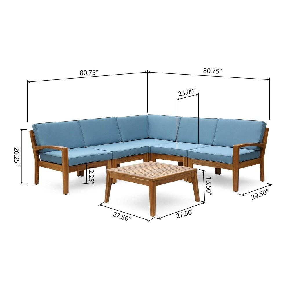 Ensemble de canapés d'extérieur sectionnels 6 pièces en bois d'acacia Grenada par Christopher Knight Home