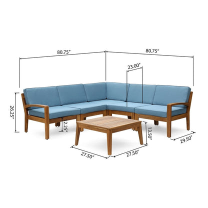 Ensemble de canapés d'extérieur sectionnels 6 pièces en bois d'acacia Grenada par Christopher Knight Home
