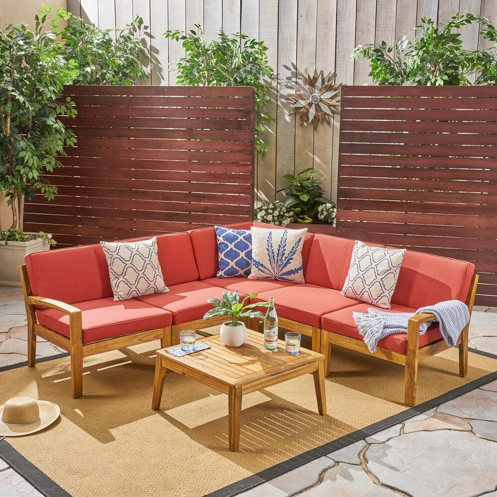 Ensemble de canapés d'extérieur sectionnels 6 pièces en bois d'acacia Grenada par Christopher Knight Home