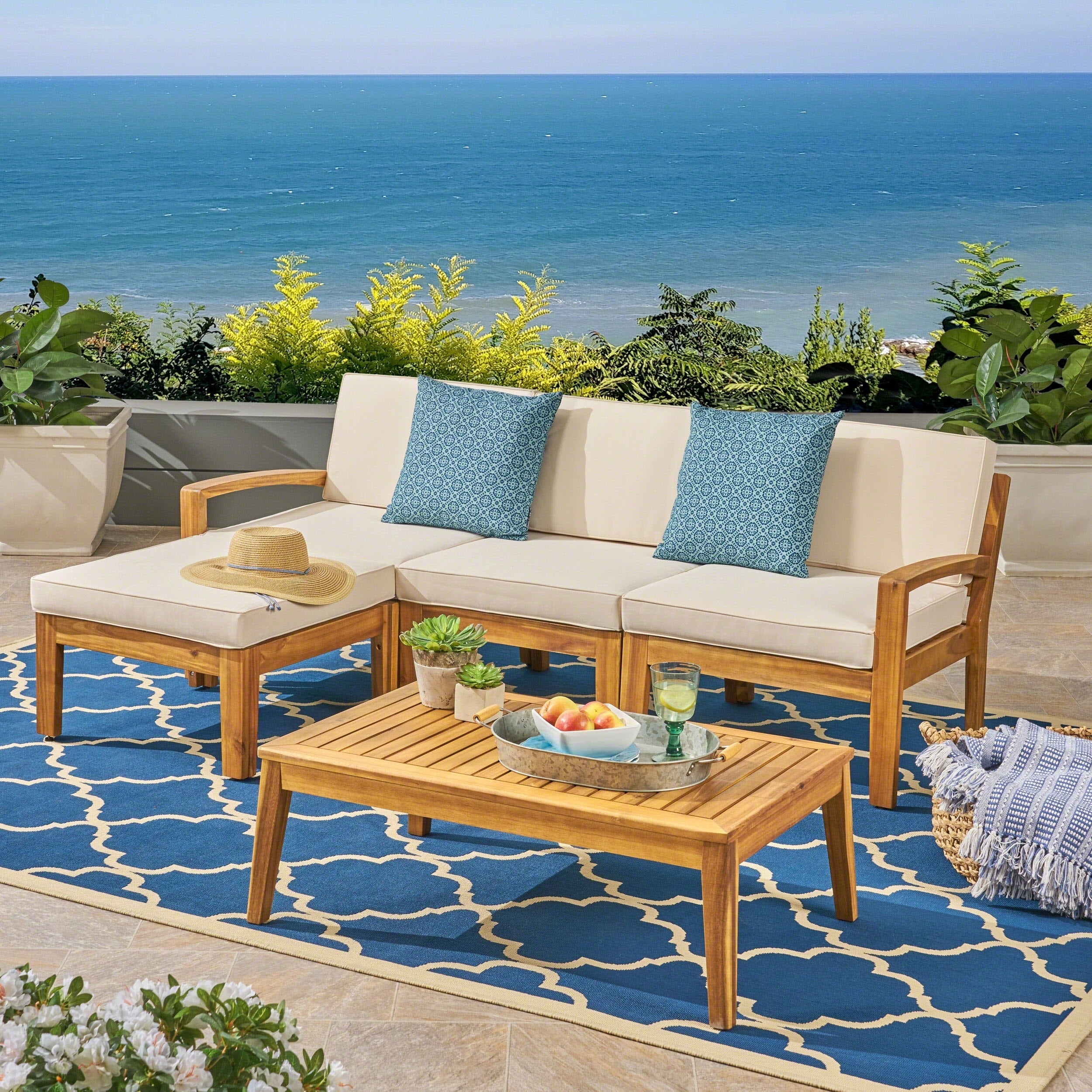 Ensemble de canapés d'extérieur en acacia Grenada par Christopher Knight Home