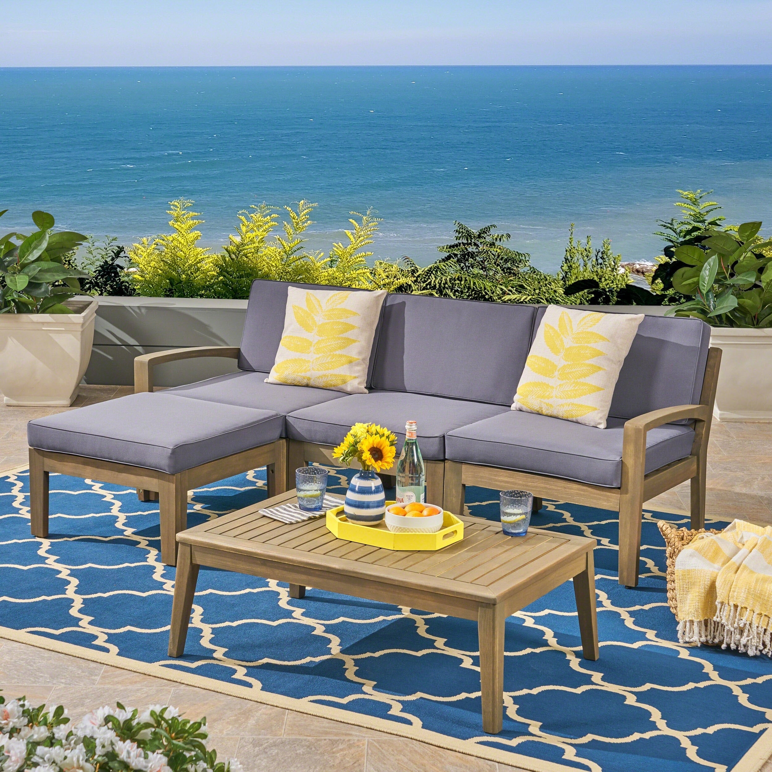 Ensemble de canapés d'extérieur en acacia Grenada par Christopher Knight Home