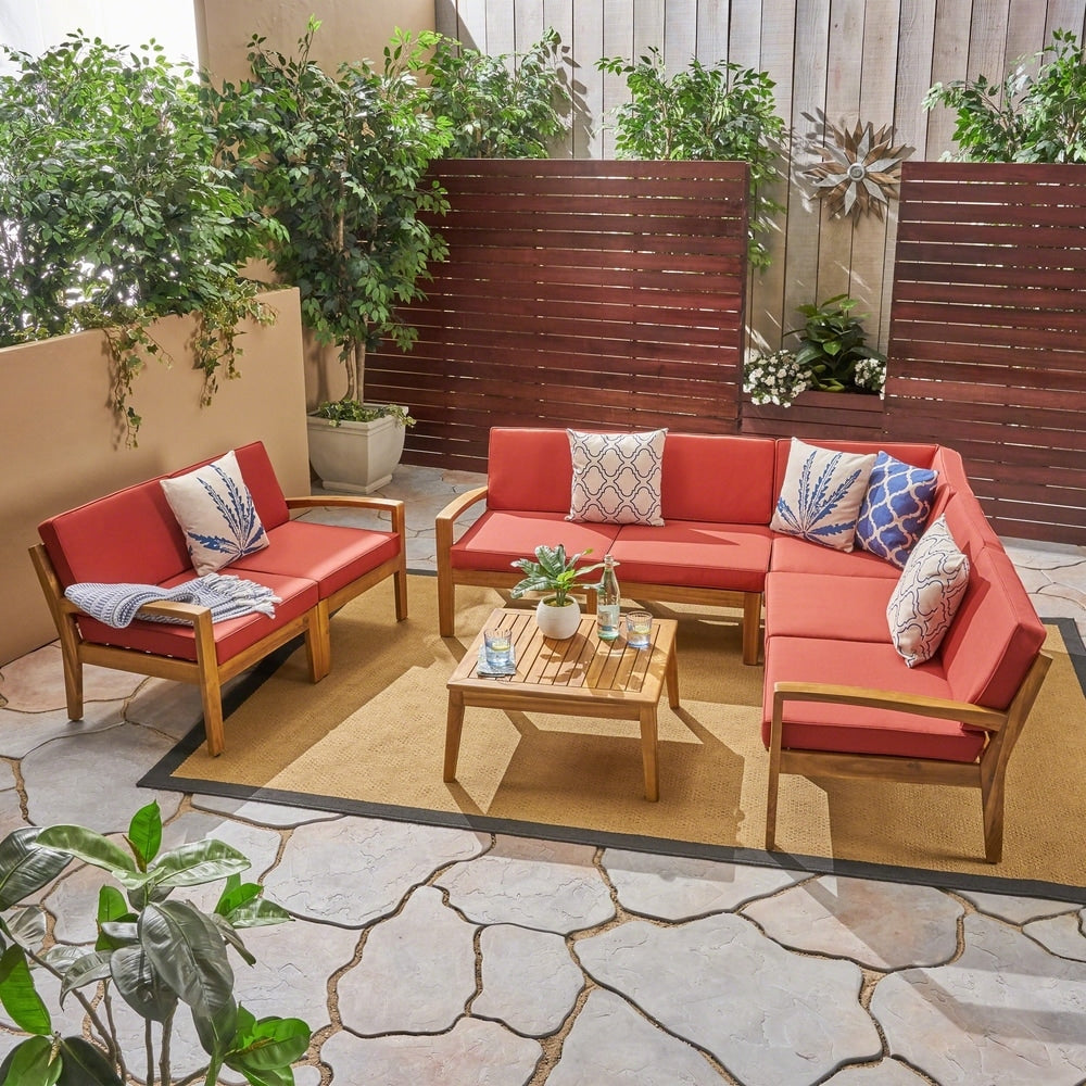 Ensemble de salon d'extérieur 7 places en bois d'acacia Grenada par Christopher Knight Home