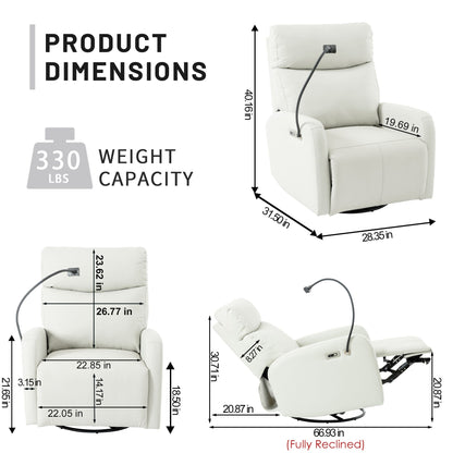 Fauteuil inclinable pivotant à 270° gris avec ports USB, inclinaison électrique et confort moelleux