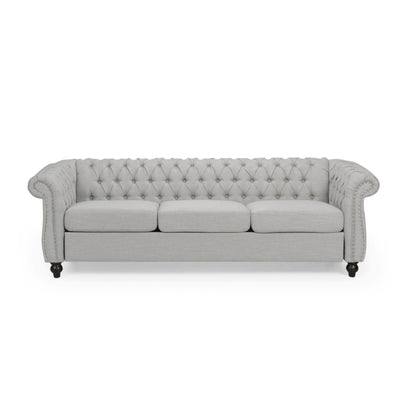 Canapé Chesterfield 3 places gris 84,75 po capitonné avec têtes de clous et pieds