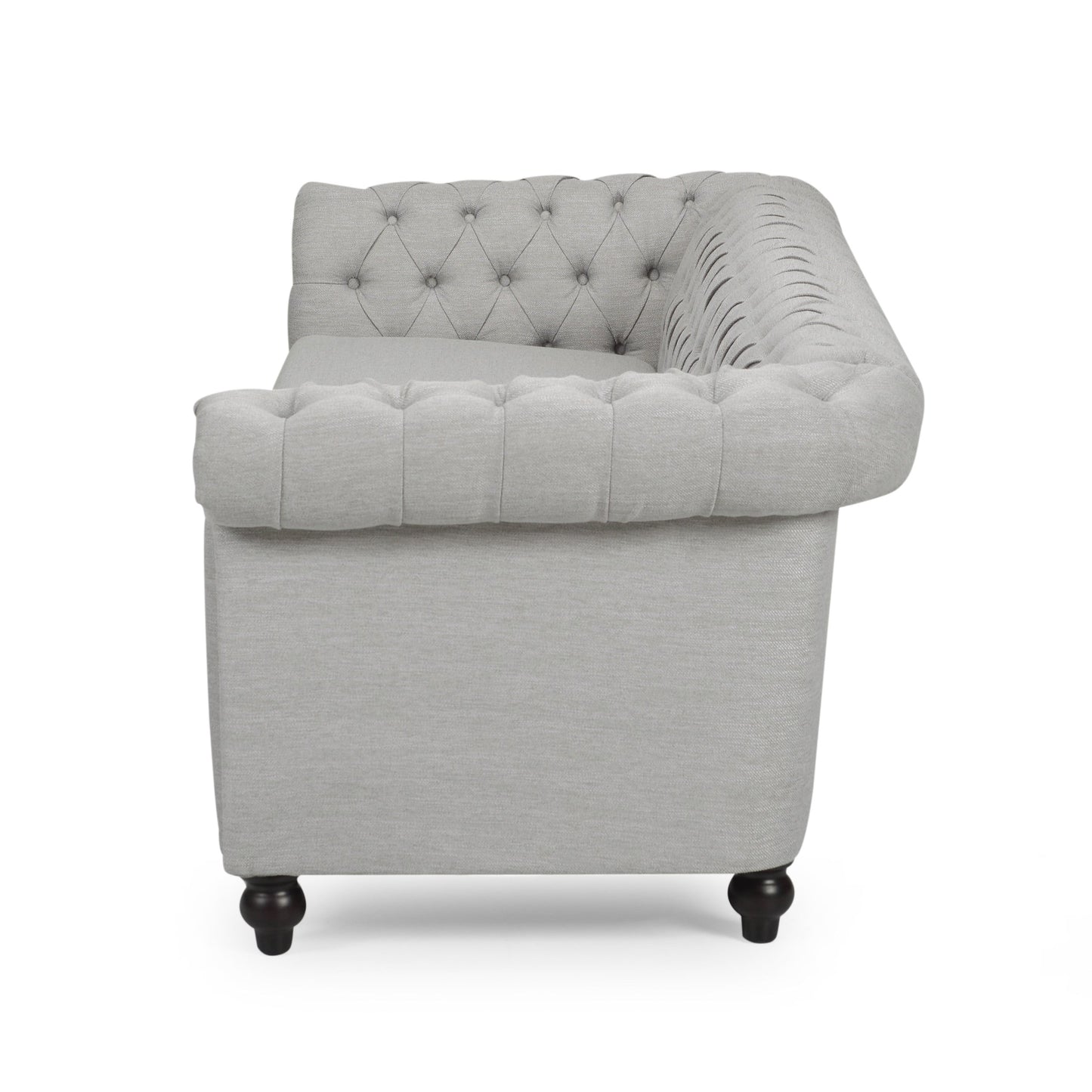Canapé Chesterfield 3 places gris 84,75 po capitonné avec têtes de clous et pieds