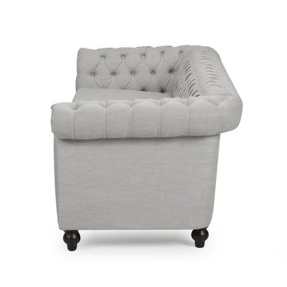 Canapé Chesterfield 3 places gris 84,75 po capitonné avec têtes de clous et pieds