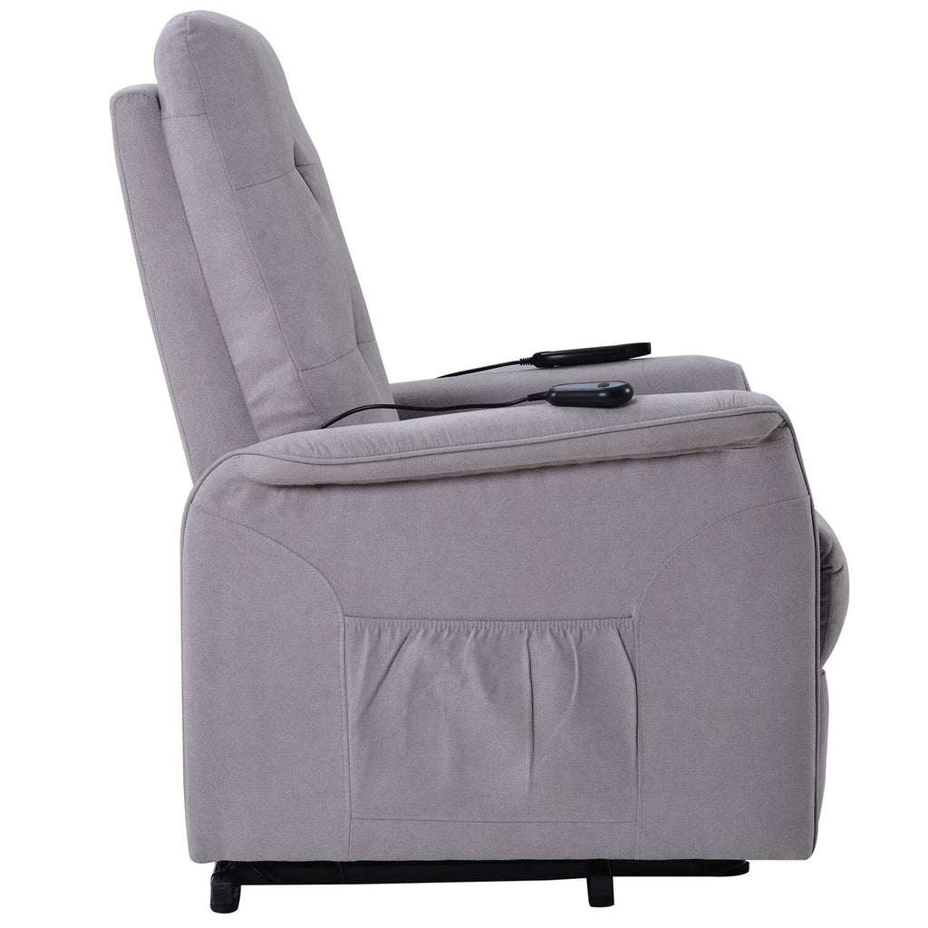 Fauteuil inclinable électrique réglable gris avec massage, coussin rembourré et télécommande pour personnes âgées