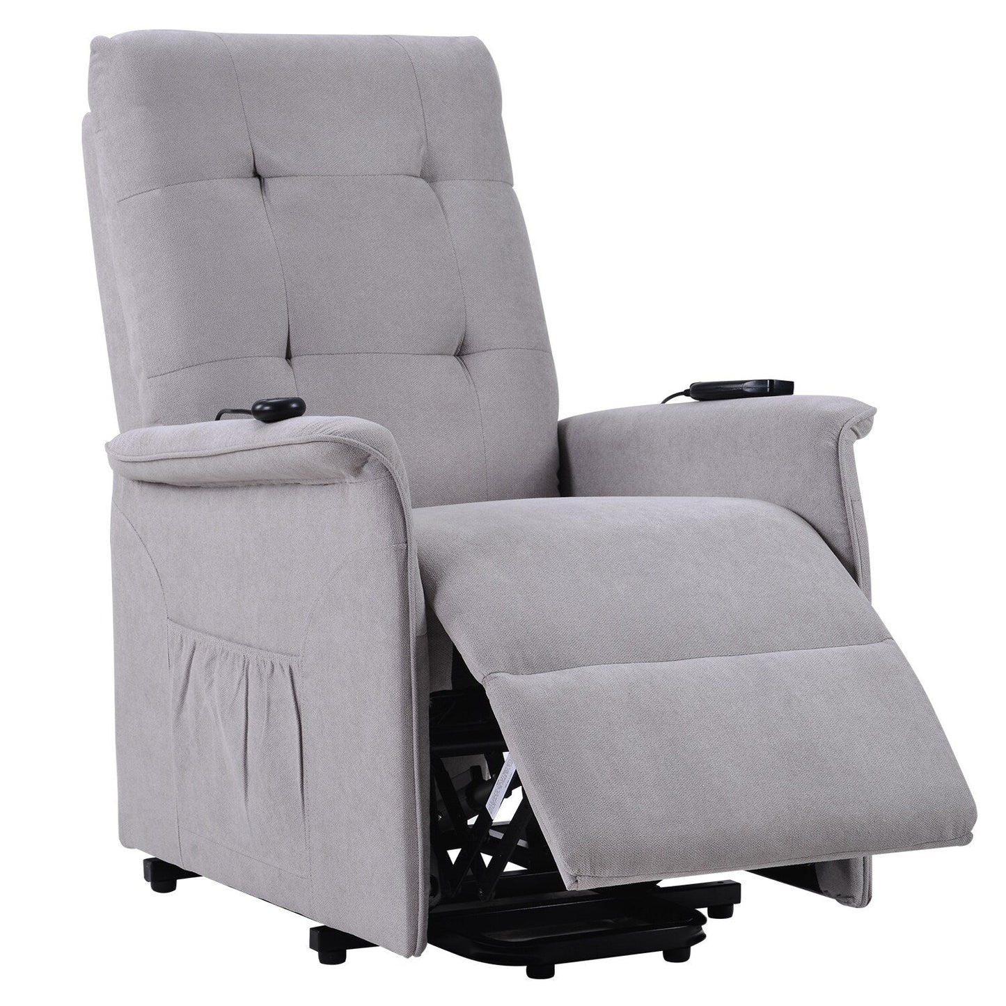 Fauteuil inclinable électrique réglable gris avec massage, coussin rembourré et télécommande pour personnes âgées