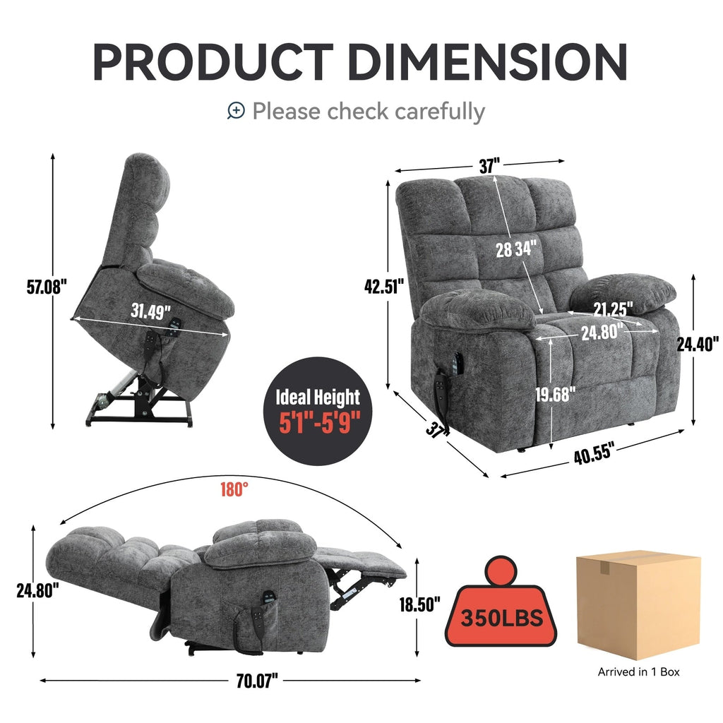 Fauteuil inclinable électrique gris à double moteur avec chauffage et massage