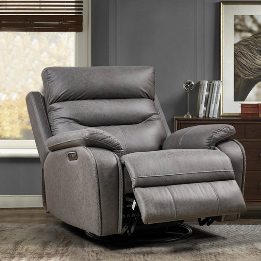 Fauteuil inclinable électrique gris à double moteur avec pivot à 240°, fonction bascule, ports USB et appui-tête réglable