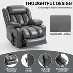 Fauteuil inclinable gris à double moteur avec inclinaison à 180°, massage, chauffage lombaire, porte-gobelets en acier inoxydable et poches latérales