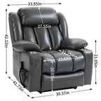 Fauteuil inclinable gris à double moteur avec inclinaison à 180°, massage, chauffage lombaire, porte-gobelets en acier inoxydable et poches latérales