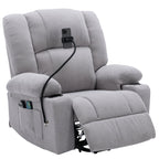 Fauteuil inclinable électrique gris avec massage, chauffage, porte-gobelets et support de téléphone pivotant à 360°, options d'inclinaison réglables
