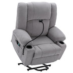 Fauteuil inclinable électrique gris avec massage, chauffage, porte-gobelets et support de téléphone pivotant à 360°, options d'inclinaison réglables