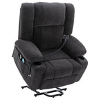 Fauteuil inclinable électrique gris avec massage, chauffage, porte-gobelets et support de téléphone pivotant à 360°, options d'inclinaison réglables