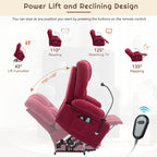 Fauteuil inclinable électrique gris avec massage, chauffage, porte-gobelets et support de téléphone pivotant à 360°, options d'inclinaison réglables