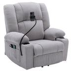 Fauteuil inclinable électrique gris avec massage, chauffage, porte-gobelets et support de téléphone pivotant à 360°, options d'inclinaison réglables
