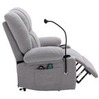 Fauteuil inclinable électrique gris avec massage, chauffage, porte-gobelets et support de téléphone pivotant à 360°, options d'inclinaison réglables