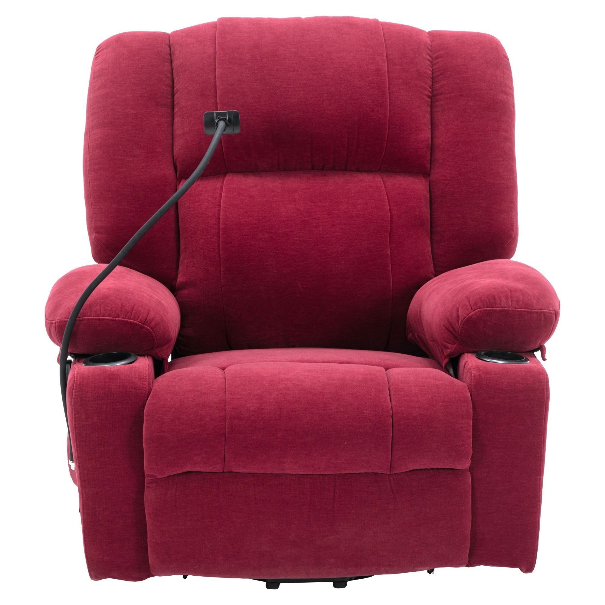 Fauteuil inclinable électrique gris avec massage, chauffage, porte-gobelets et support de téléphone pivotant à 360°, options d'inclinaison réglables
