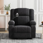 Fauteuil inclinable électrique gris avec massage, chauffage, porte-gobelets et support de téléphone pivotant à 360°, options d'inclinaison réglables