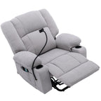 Fauteuil inclinable électrique gris avec massage, chauffage, porte-gobelets et support de téléphone pivotant à 360°, options d'inclinaison réglables