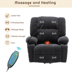 Fauteuil inclinable électrique gris avec massage, chauffage, porte-gobelets et support de téléphone pivotant à 360°, options d'inclinaison réglables