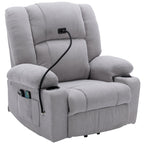 Fauteuil inclinable électrique gris avec massage, chauffage, porte-gobelets et support de téléphone pivotant à 360°, options d'inclinaison réglables