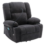 Fauteuil inclinable électrique gris avec massage, chauffage, porte-gobelets et support de téléphone pivotant à 360°, options d'inclinaison réglables