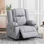 Fauteuil inclinable électrique gris avec massage, chauffage, porte-gobelets et support de téléphone pivotant à 360°, inclinaison réglable