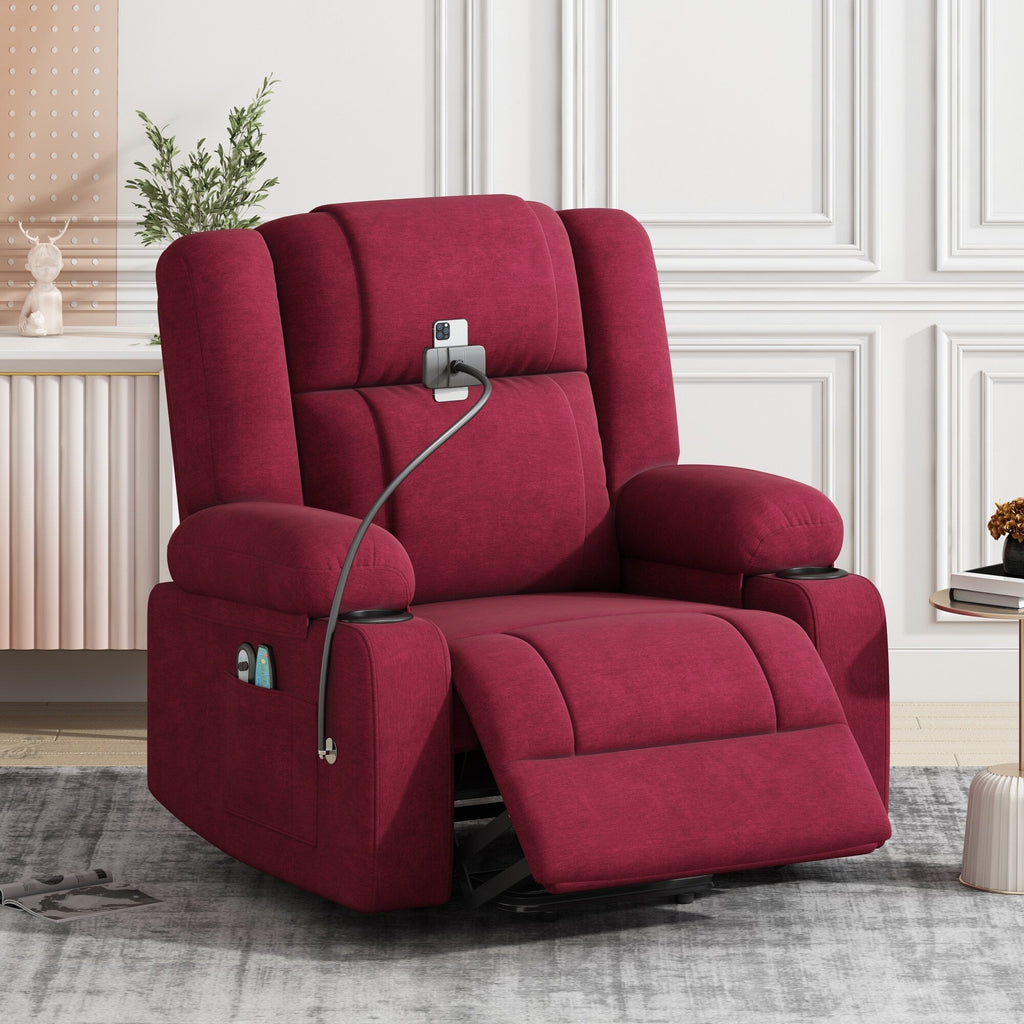 Fauteuil inclinable électrique gris avec massage, chauffage, porte-gobelets et support de téléphone pivotant à 360°, inclinaison réglable