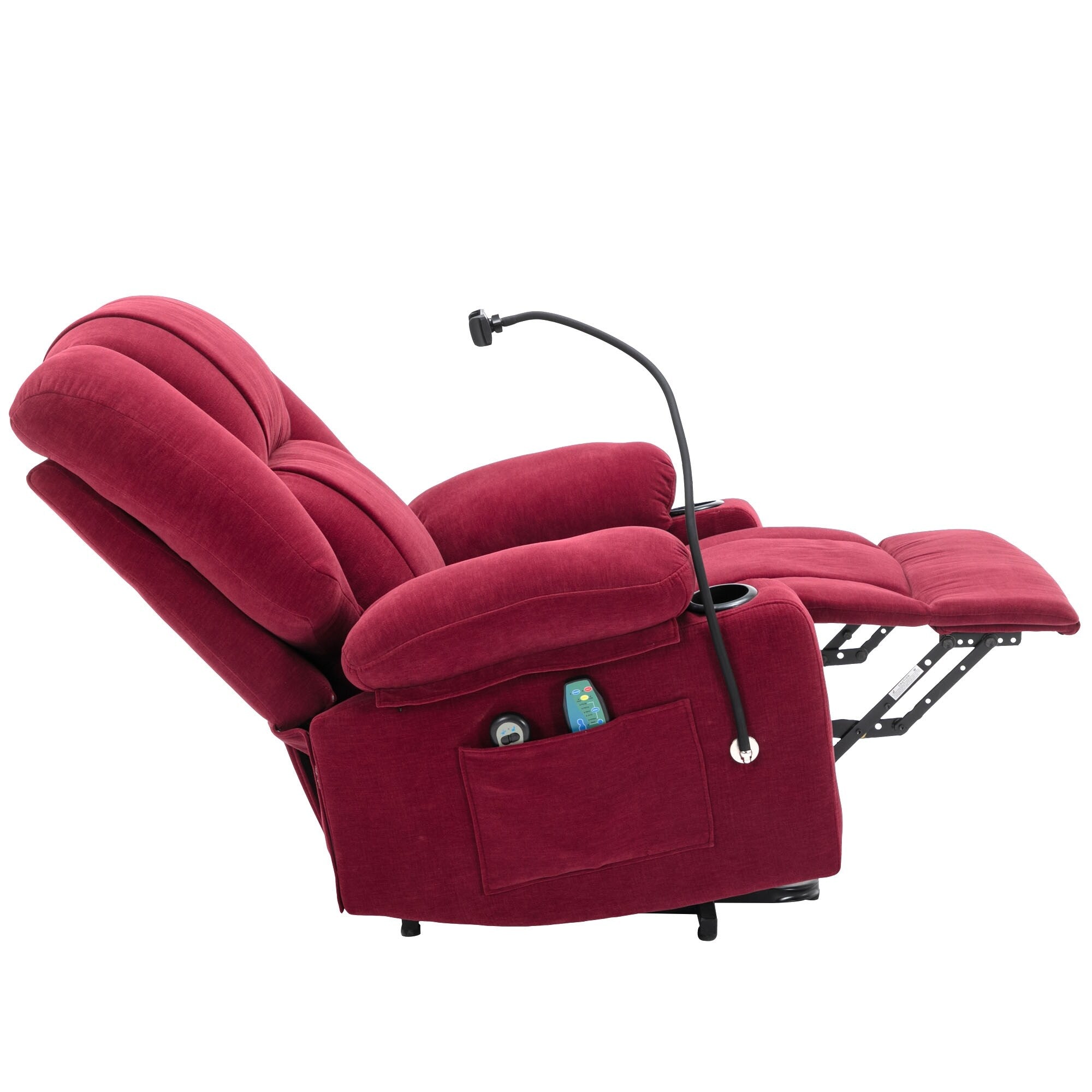 Fauteuil inclinable électrique gris avec massage, chauffage, porte-gobelets et support de téléphone pivotant à 360°, inclinaison réglable