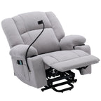 Fauteuil inclinable électrique gris avec massage, chauffage, porte-gobelets et support de téléphone pivotant à 360°, inclinaison réglable