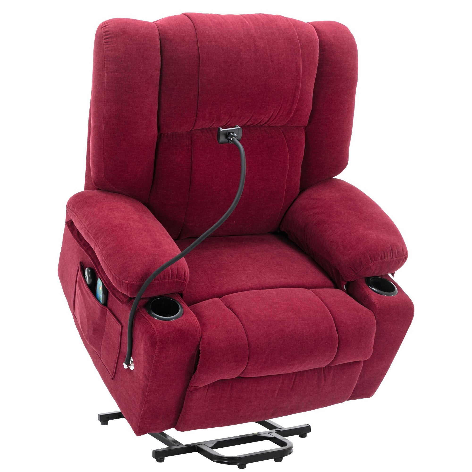 Fauteuil inclinable électrique gris avec massage, chauffage, porte-gobelets et support de téléphone pivotant à 360°, inclinaison réglable