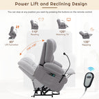Fauteuil inclinable électrique gris avec massage, chauffage, porte-gobelets et support de téléphone pivotant à 360°, inclinaison réglable