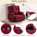 Fauteuil inclinable électrique gris avec massage, chauffage, porte-gobelets et support de téléphone pivotant à 360°, inclinaison réglable