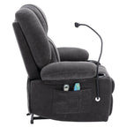 Fauteuil inclinable électrique gris avec massage, chauffage, porte-gobelets et support de téléphone pivotant à 360°, inclinaison réglable