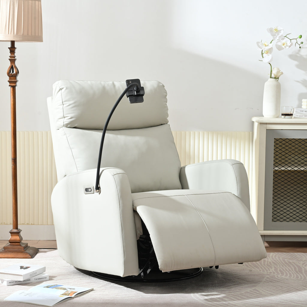 Fauteuil inclinable électrique gris pivotant à 270°, ports USB et repose-pieds réglable pour salon et chambre d'enfant