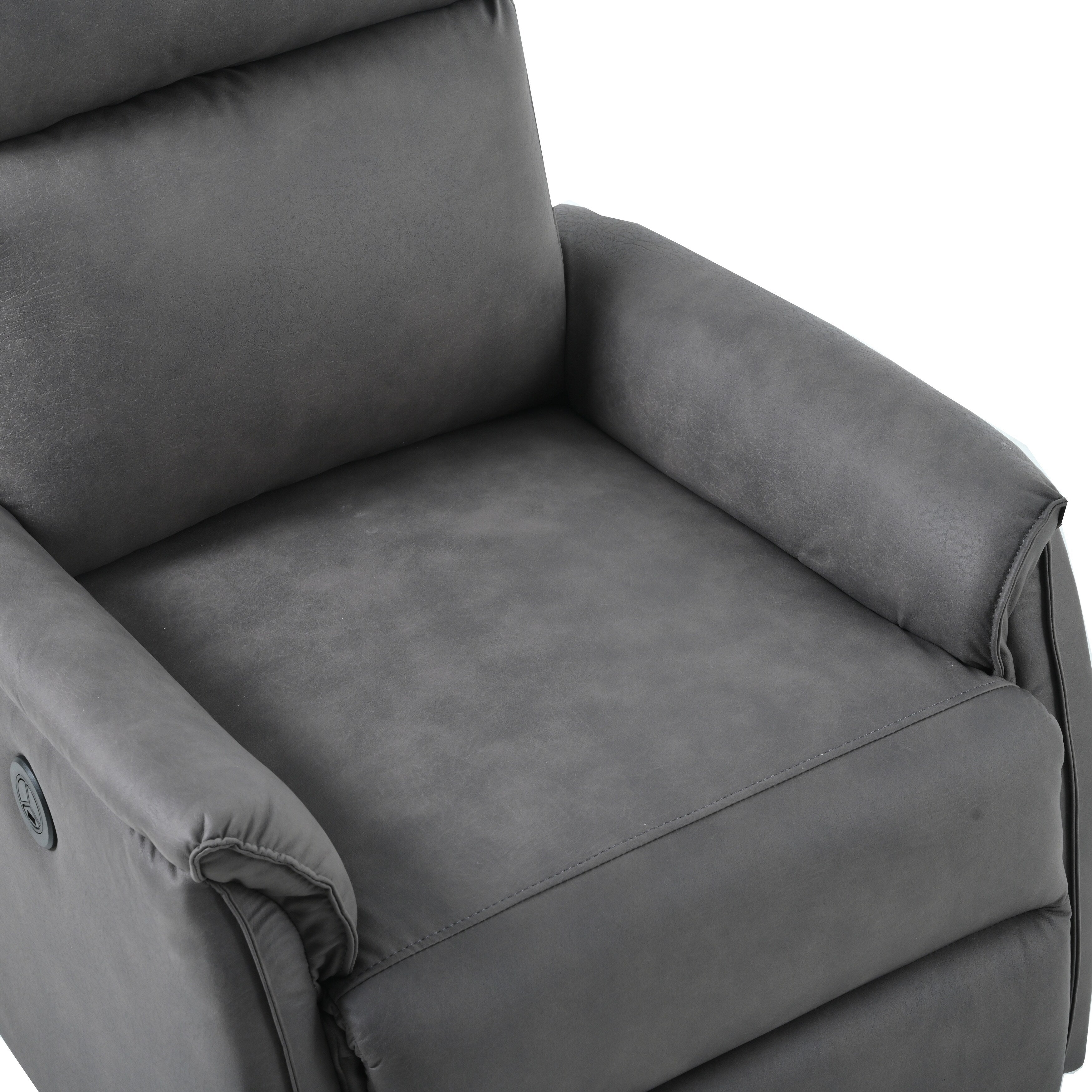Fauteuil inclinable électrique gris avec port USB, panneau de commande latéral et dossier confortable, idéal pour les espaces restreints