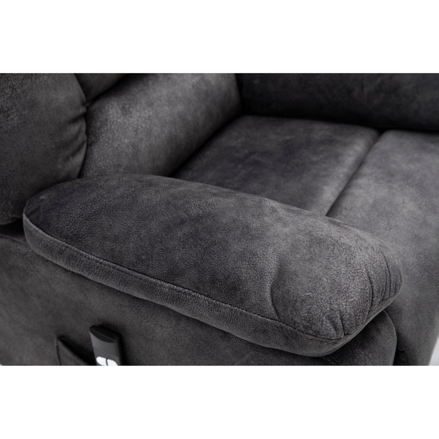 Fauteuil releveur électrique inclinable gris avec fonction massage et chauffage, tissu polyester résistant et télécommande pratique