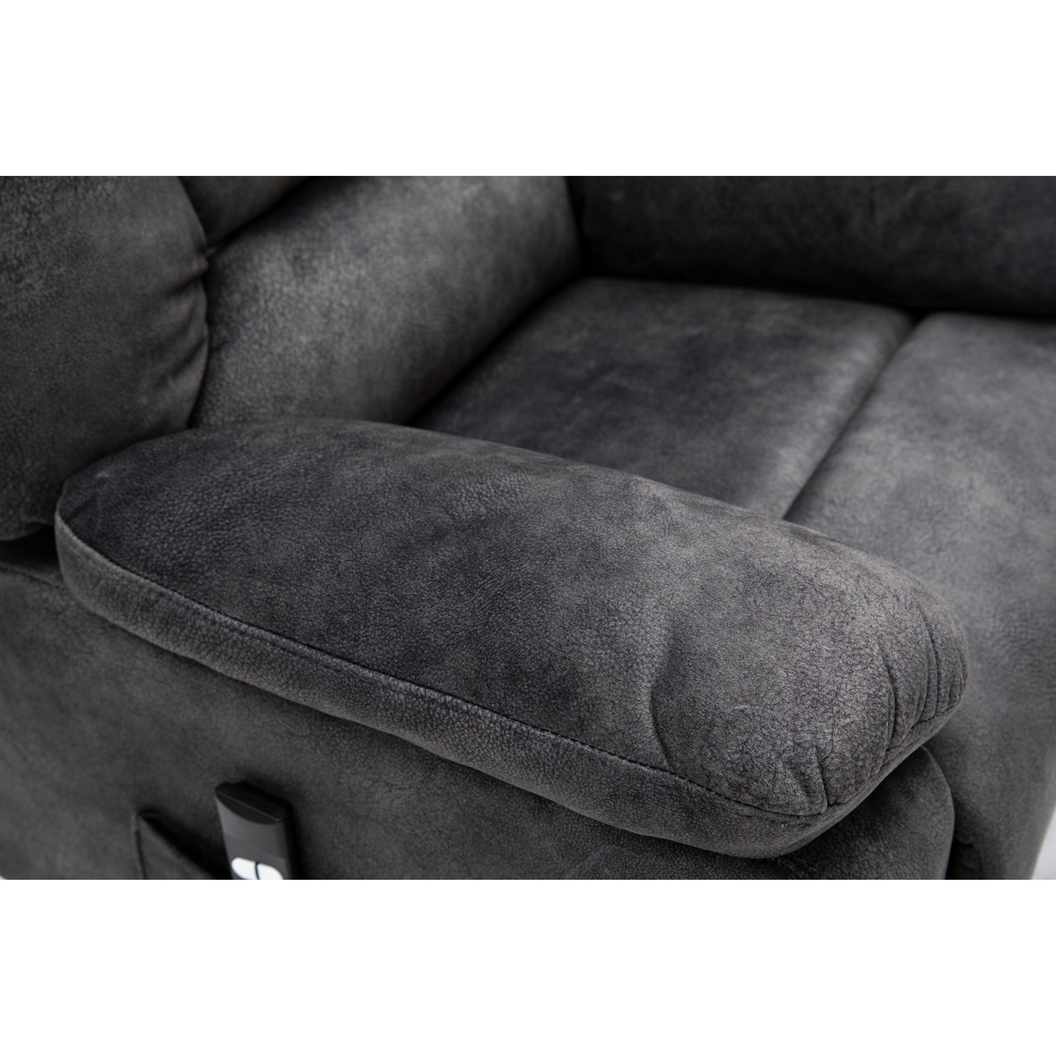 Fauteuil releveur électrique inclinable gris avec fonction massage et chauffage, tissu polyester résistant et télécommande pratique