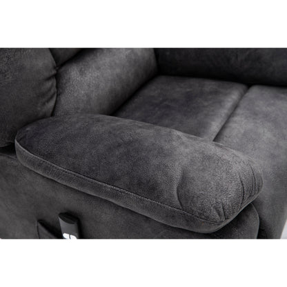 Fauteuil releveur électrique inclinable gris avec fonction massage et chauffage, tissu polyester résistant et télécommande pratique