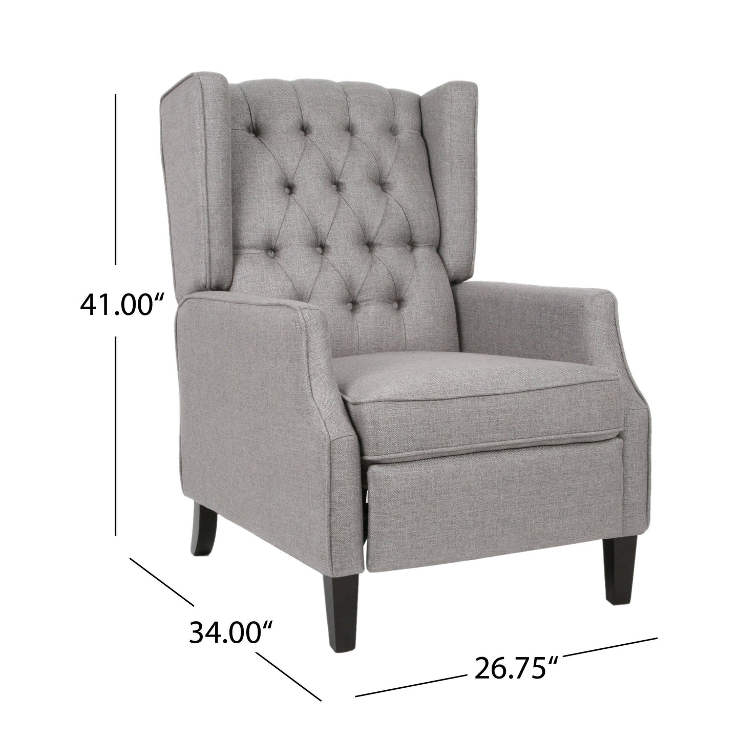 Fauteuil inclinable à oreilles rembourré en tissu gris de style milieu du siècle avec repose-pieds et dossier capitonné