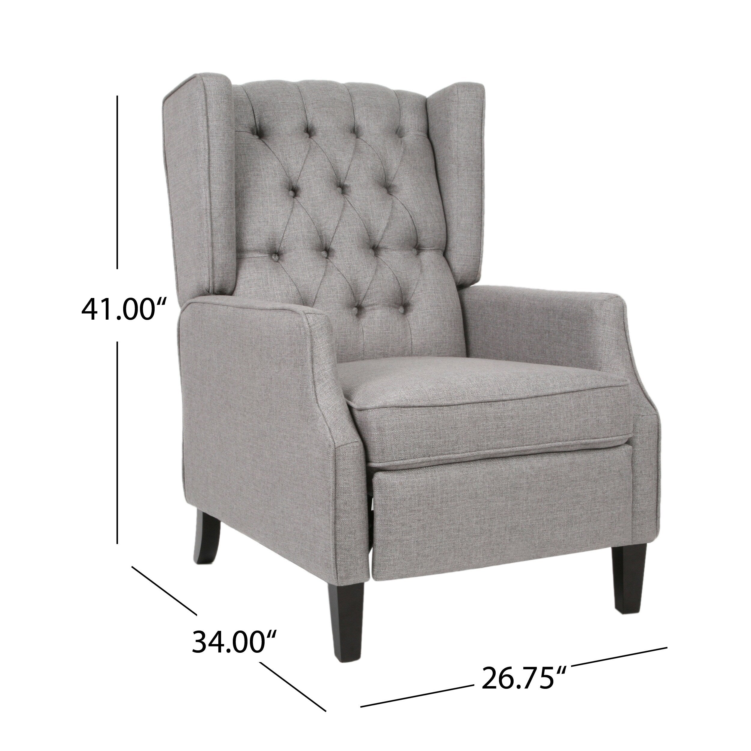 Fauteuil inclinable à oreilles rembourré en tissu gris de style milieu du siècle avec repose-pieds et dossier capitonné
