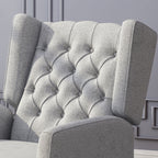Fauteuil inclinable à oreilles rembourré en tissu gris de style milieu du siècle avec repose-pieds et dossier capitonné