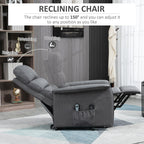 Fauteuil inclinable électrique en tissu gris avec massage lombaire par vibration, télécommande et poches latérales