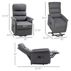 Fauteuil inclinable électrique en tissu gris avec massage lombaire par vibration, télécommande et poches latérales